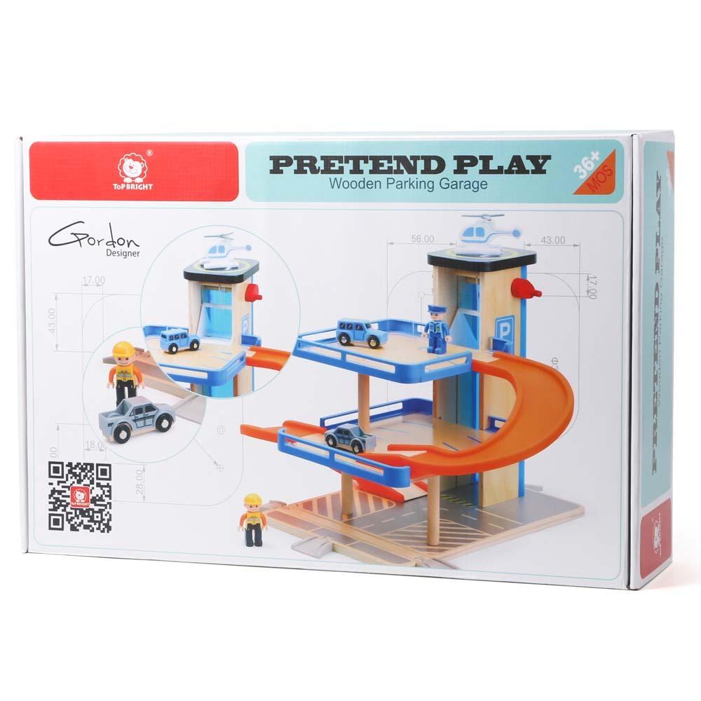 TopBright - Wooden Parking Garage Playset - 3-Level Car Ramp Toy with Cars - Image 2