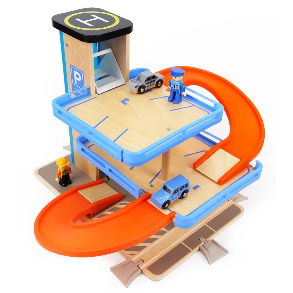 TopBright - Wooden Parking Garage Playset - 3-Level Car Ramp Toy with Cars - Image 4