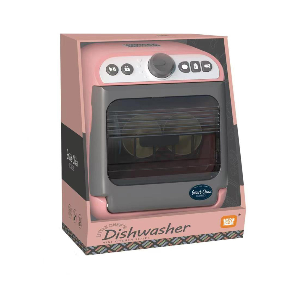Pretend & Play Dishwasher Set with Sound, Lights & Water Spray Effect - Pink - Image 4