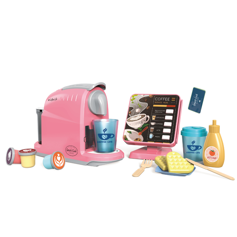 Pretend & Play Coffee Maker & Breakfast Set with Sounds & Colour Changing Cups -Pink