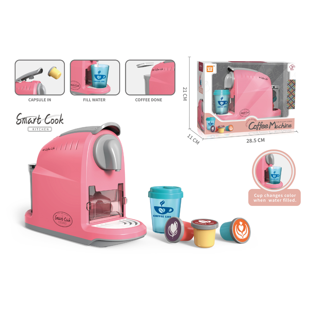 Pretend & Play Coffee Maker Set with Sounds & Colour Changing Cup - Pink - Image 4