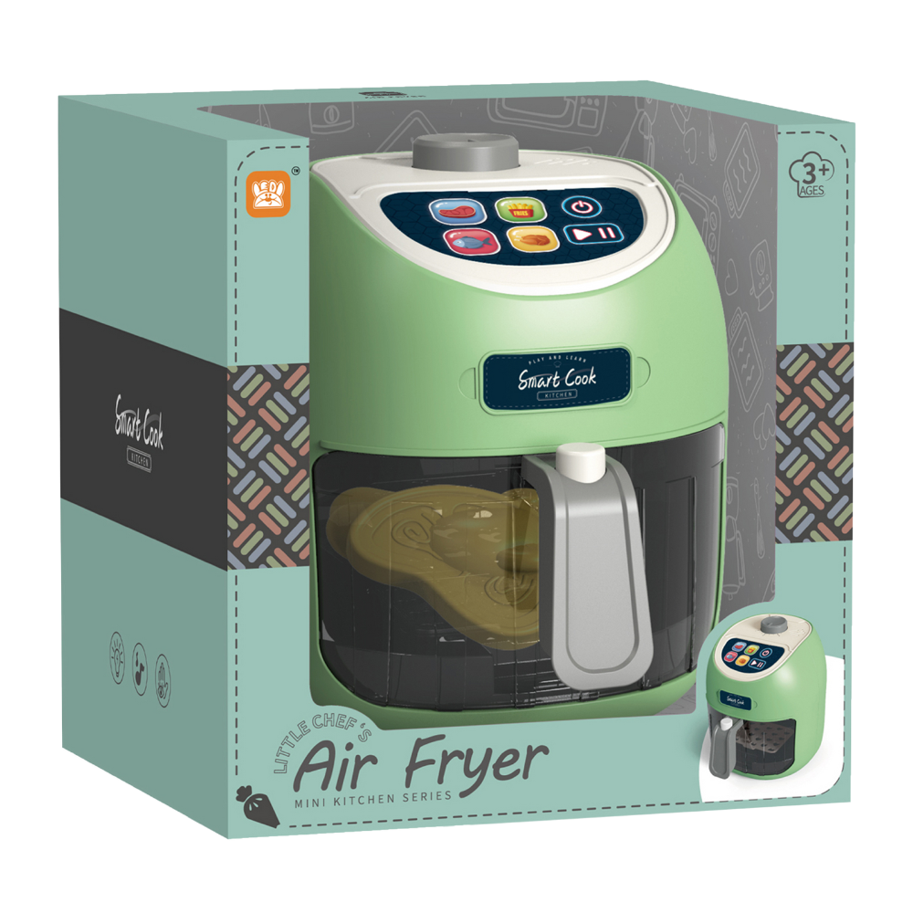 Pretend & Play Air Fryer Set with Lights, Sounds & Colour Changing Food - Green - Image 2
