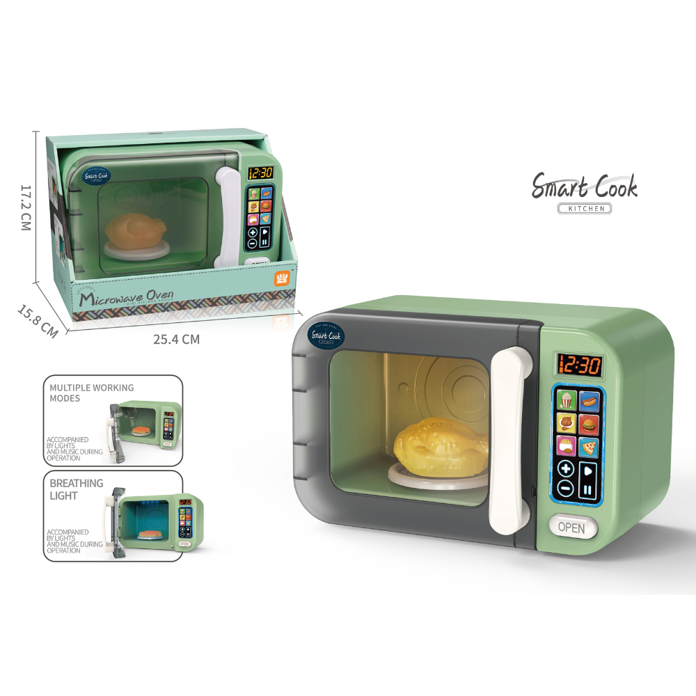 Pretend & Play Microwave with Lights, Sound & Colour Changing Food - Green - Image 2