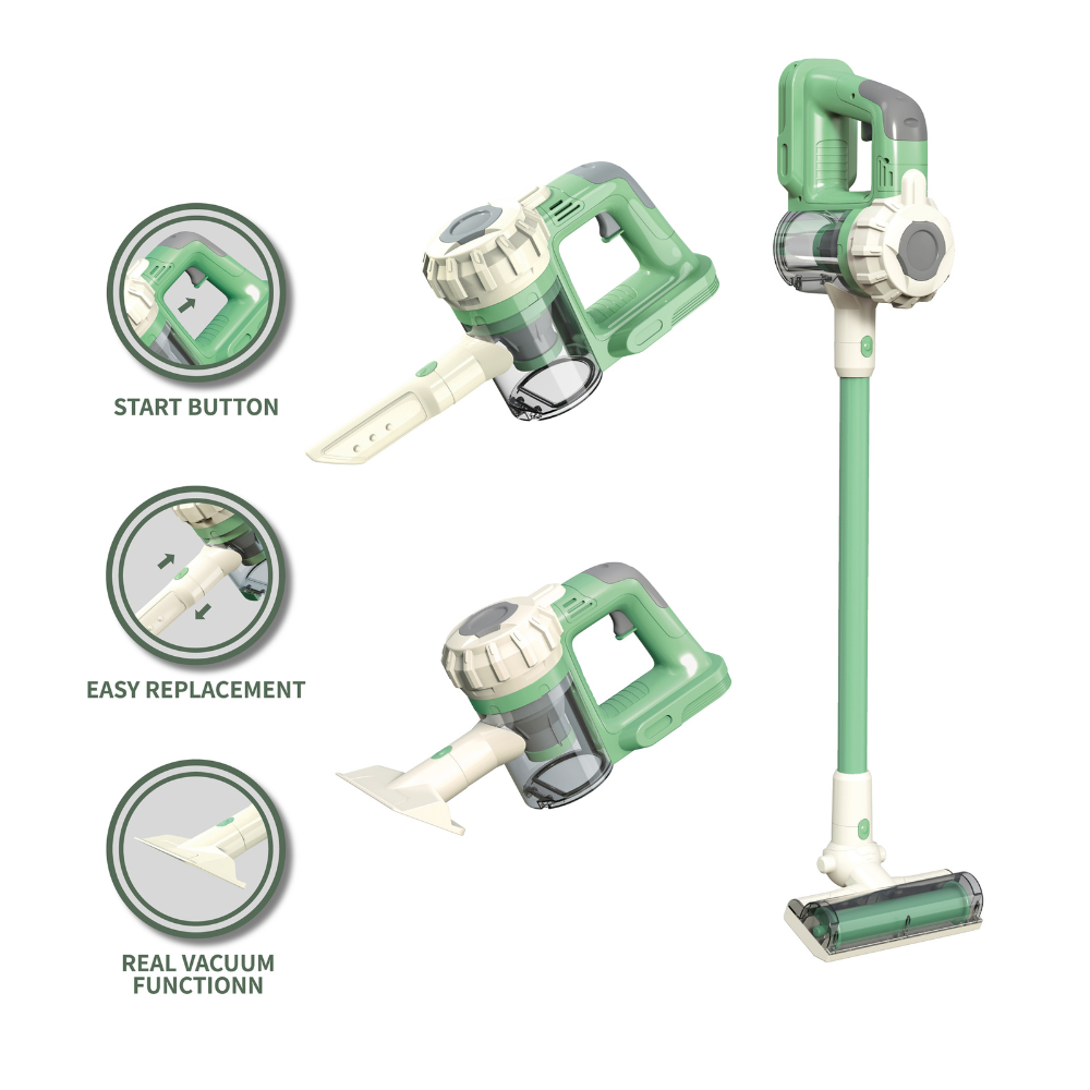 Pretend & Play Vacuum Cleaner with Suction Power & Sound Effects - Green - Image 4