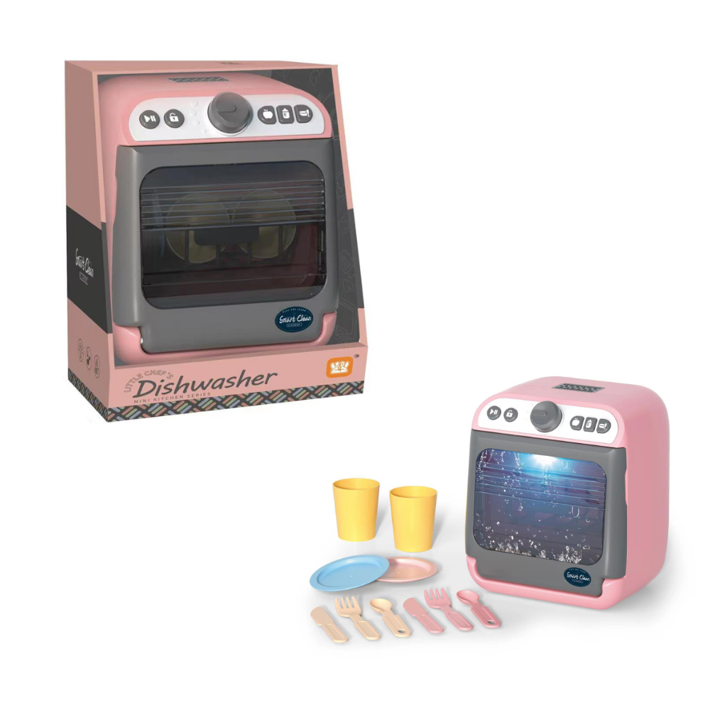 Pretend & Play Dishwasher Set with Sound, Lights & Water Spray Effect - Pink - Image 5