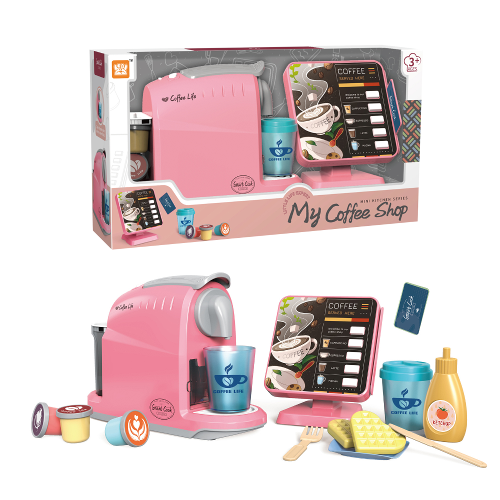 Pretend & Play Coffee Maker & Breakfast Set with Sounds & Colour Changing Cups -Pink - Image 4