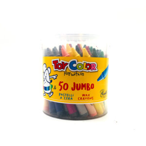 Toy Color - Jumbo Wax Crayons - Non-Toxic - 50 Pack Jar, 12 Vibrant Colours, 11mm