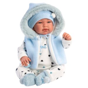 Llorens - Newborn Baby Boy Doll with Blue Romper & Accessories: Tino - 44cm (Crying Optional)