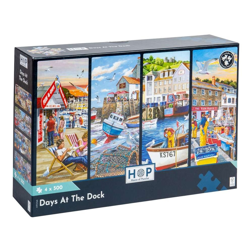 House of Puzzles - Days At The Dock - 4 x 500 Piece Jigsaw Puzzles