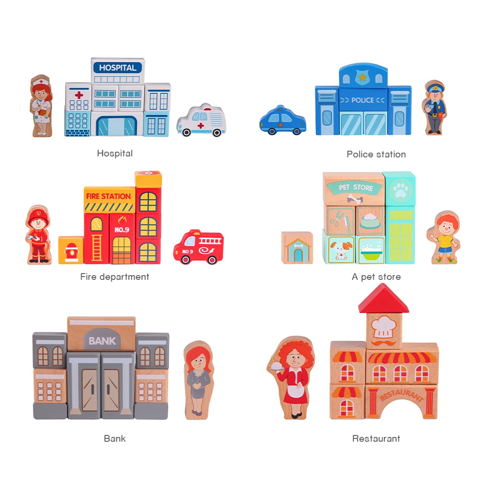 Classic World - Wooden City Building Blocks Set - 120 Pieces - Image 7
