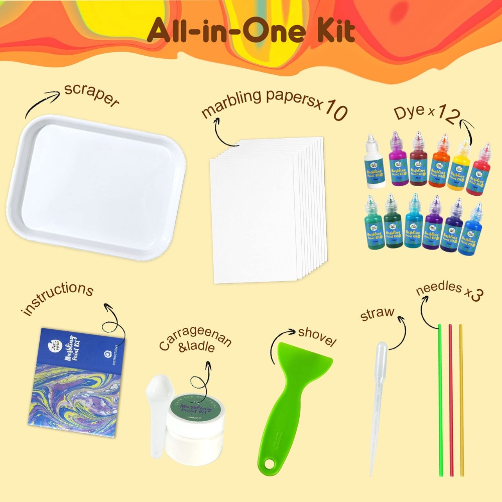 Jar Meló - Water Marbling Paint Set - 12 Colours Art Kit with Tools & Paper - Image 2