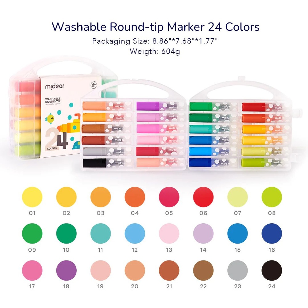 Mideer - Round-tip Washable Marker - 24 Colours - Image 2