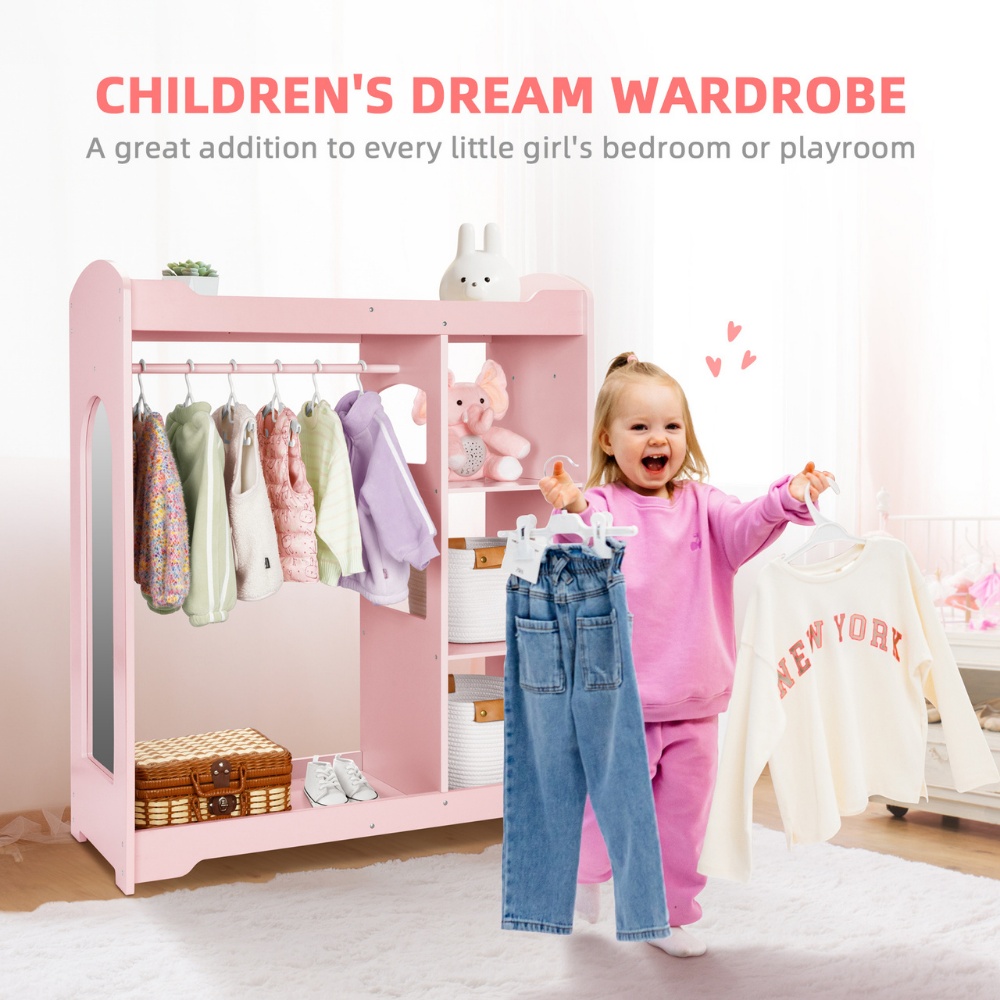TookyToy - Wooden Kids Wardrobe and Dress Up Storage Unit with Mirror - Image 3