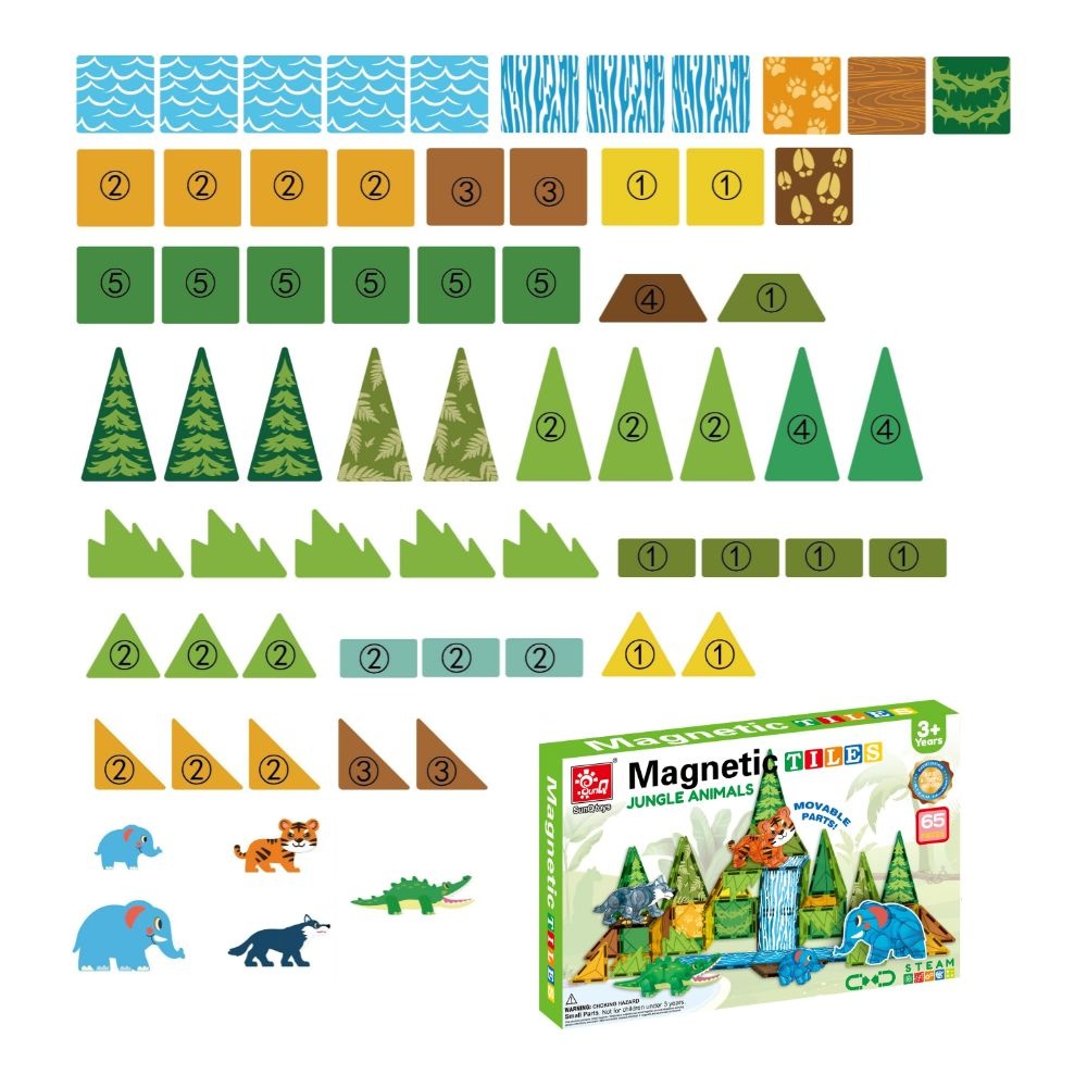 Magnetic Tiles - Jungle Animals Set - 65 Pieces - Image 6