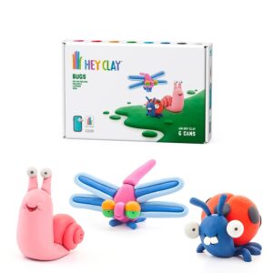 Hey Clay - Modelling Air-Dry Clay with Fun Interactive App - Ladybird, Snail, Dragonfly, Series Bugs, 6 cans
