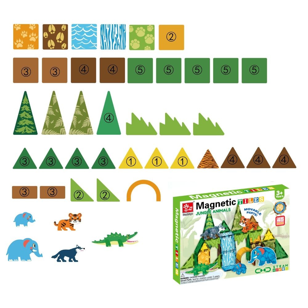 Magnetic Tiles - Jungle Animals Set - 45 Pieces - Image 6