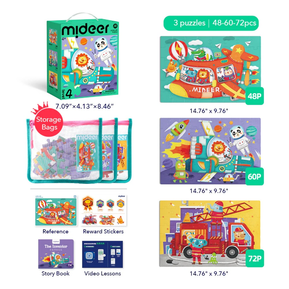 Mideer - Level Up Jigsaw Puzzle for Kids- 3-in-1 - Level 4 Transportation - Image 2
