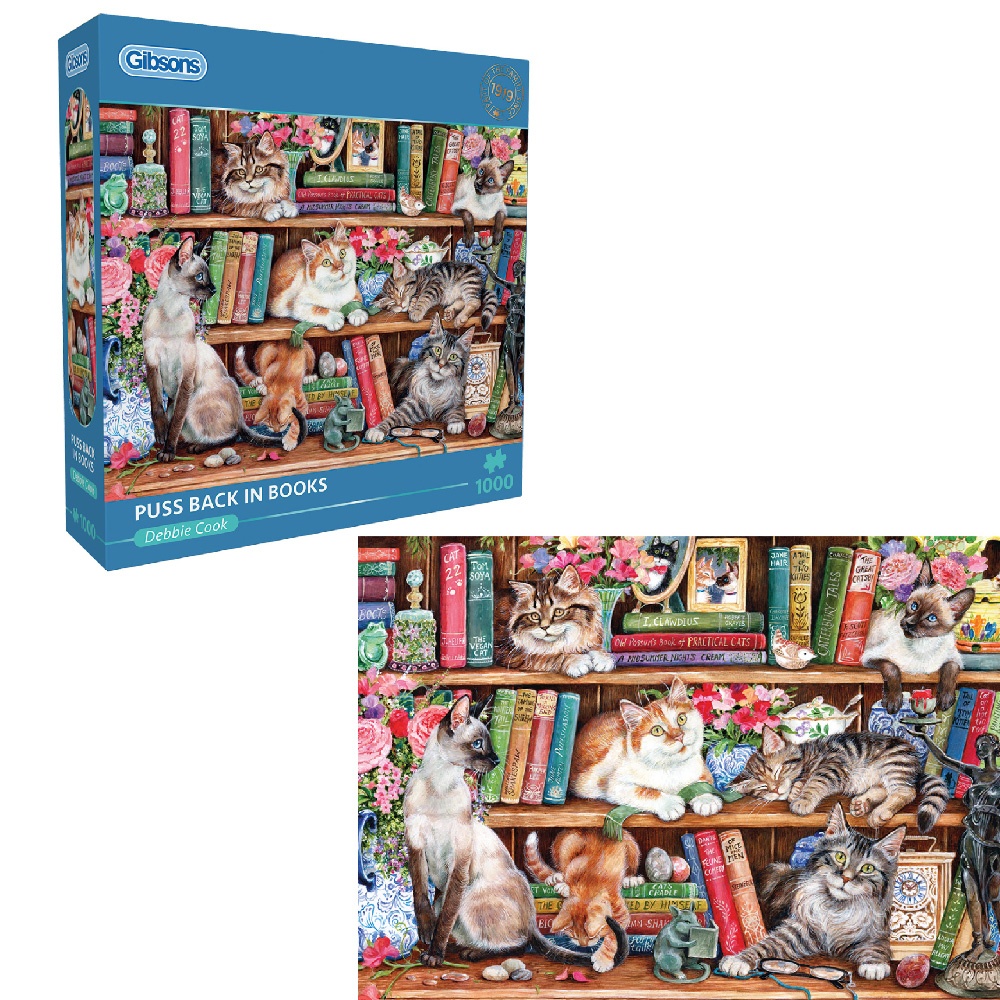 Gibsons - Puss Back in Books - 1000 Piece Jigsaw Puzzle - Image 5