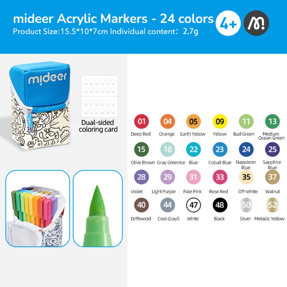Mideer - Acrylic Markers with Doodle Bag - Brush Tip - 24 Colours - Image 2