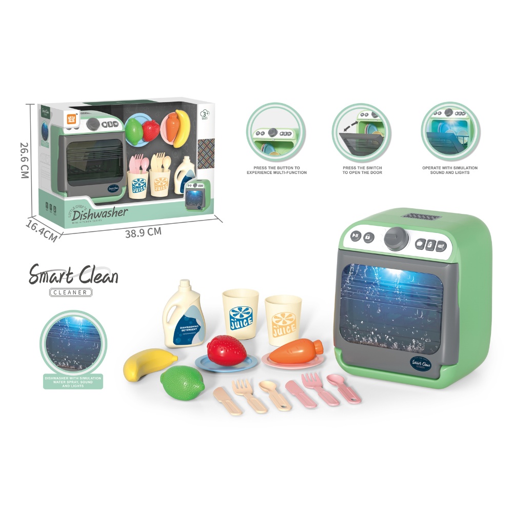 Pretend & Play Dishwasher Set with Sound, Lights & Accessories - Green - Image 3