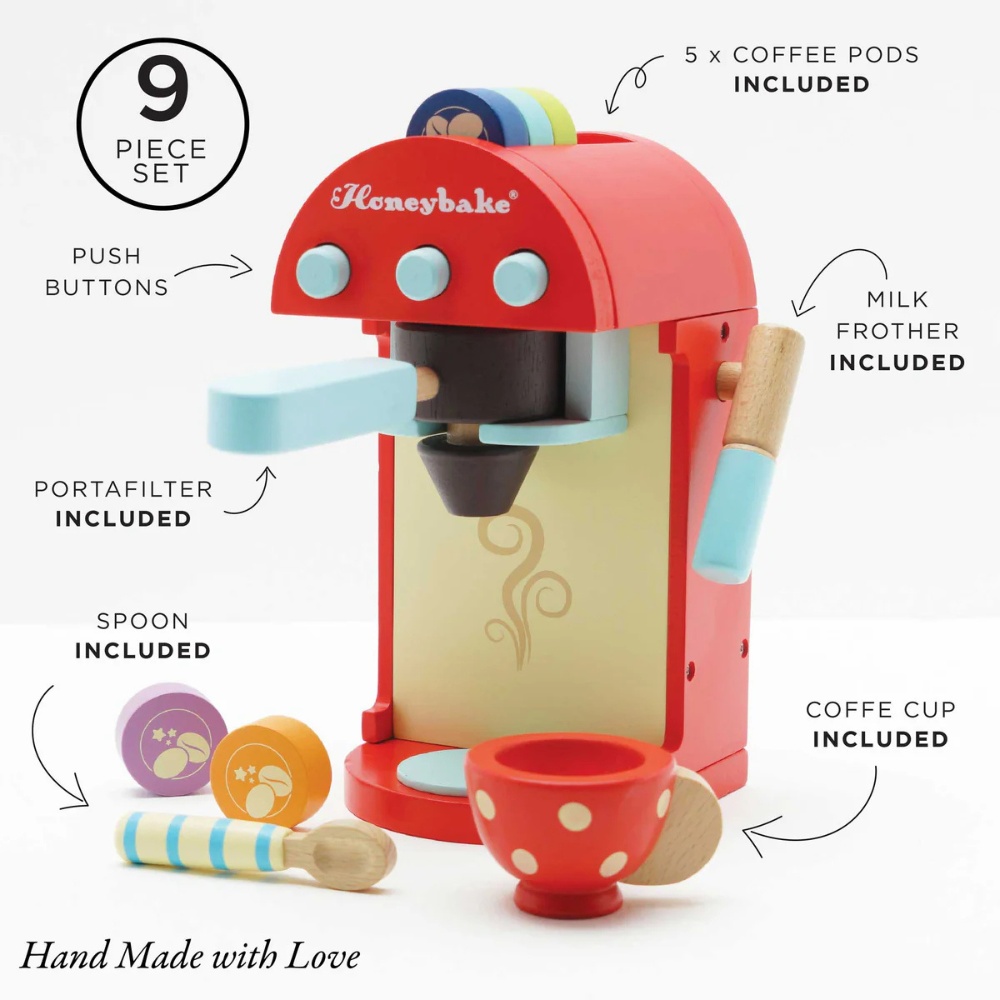 Le Toy Van - Wooden Toy Coffee Machine & Pods - 9pcs - Image 4