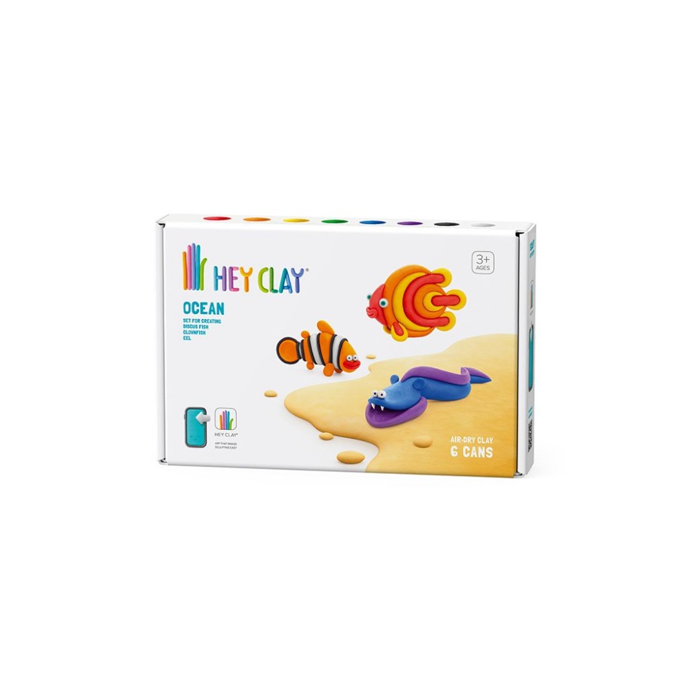 Hey Clay - Modelling Air-Dry Clay with Fun Interactive App - Clownfish, Discus Fish, Eel, Series Ocean, 6 cans - Image 7