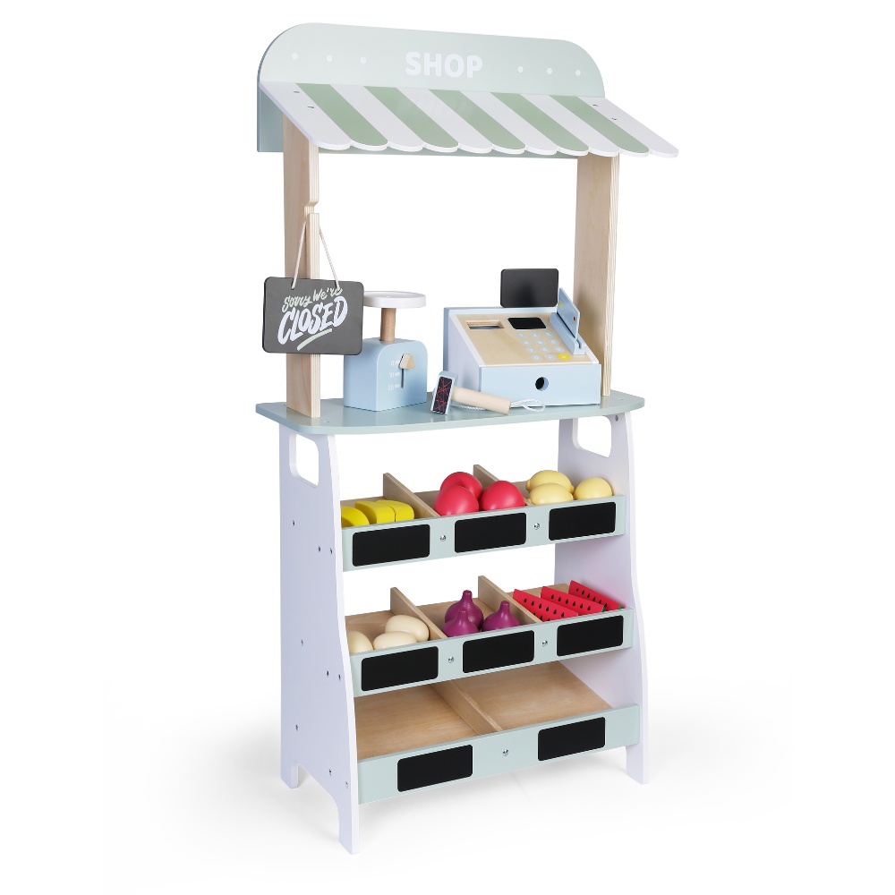 Greenbean - Pretend & Play - Wooden Farmer Market Stall - 20pcs