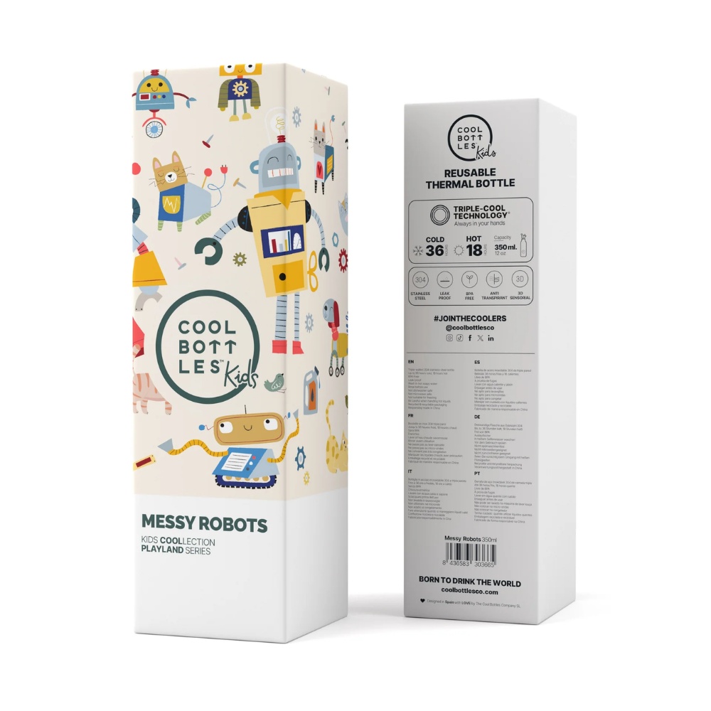 Cool Bottles - Kids Triple-Insulated Water Bottle - Messy Robots 350ml - Image 5