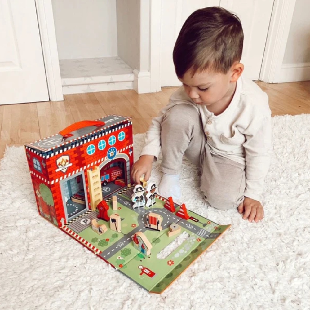 TookyToy - Pretend Play Story Box: Fire Station Toy Set