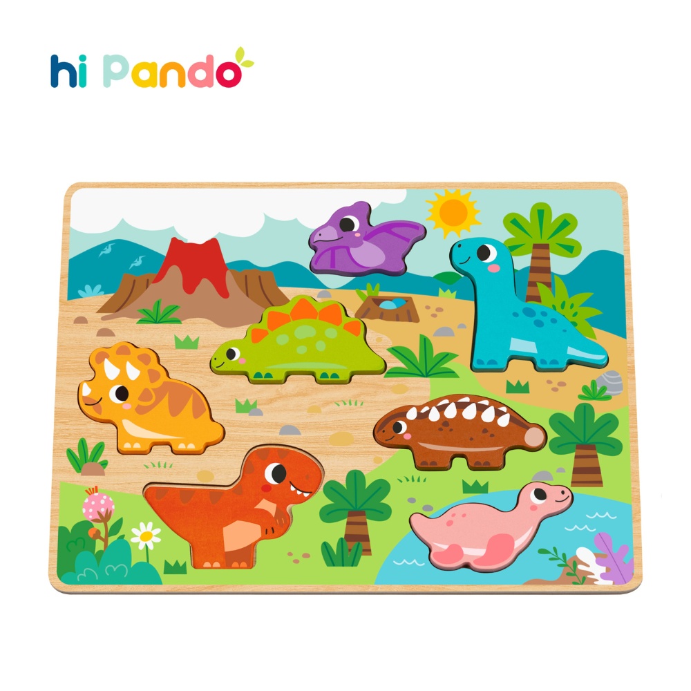 hi Pando - Chunky Wooden Puzzle - Dinosaur - 8pcs - Image 4