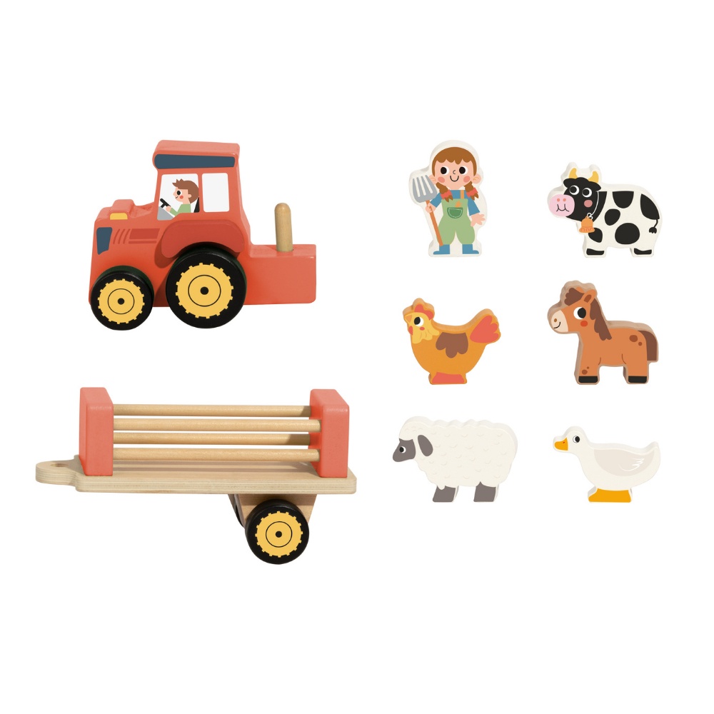 TookyToy - Pretend Play Wooden Farm Animal Tractor Toy Set - 8 Pieces - Image 5