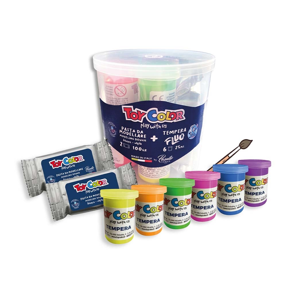 Toy Color - Air Dry Modelling Clay Art Kit - 6 Fluo Paints + 200g Clay - Image 2