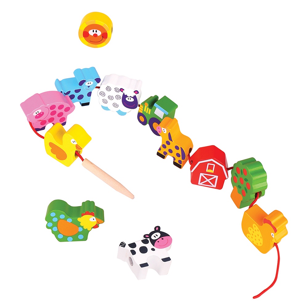 TookyToy - Fine Motor Lacing Blocks - Farm Animals Set
