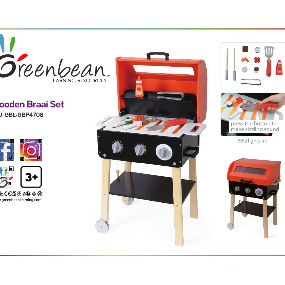 Greenbean - Pretend & Play - Wooden Braai Set with Lights & Sound - 13pcs - Image 5
