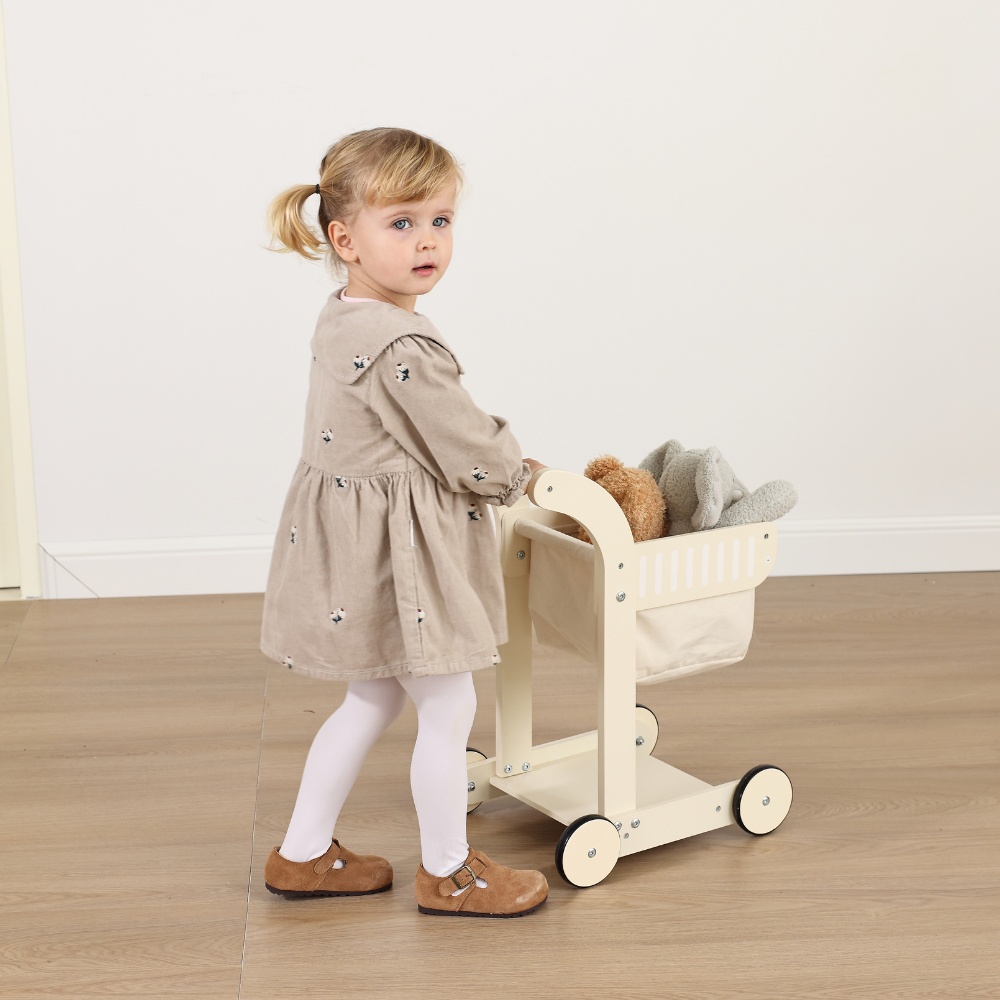 TookyToy - Pretend Play Wooden Baby Walker & Shopping Cart Toy Set - Image 2