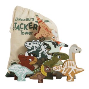 Le Toy Van - Wooden Jurassic Stacking Dinosaurs & Bag - 10pcs