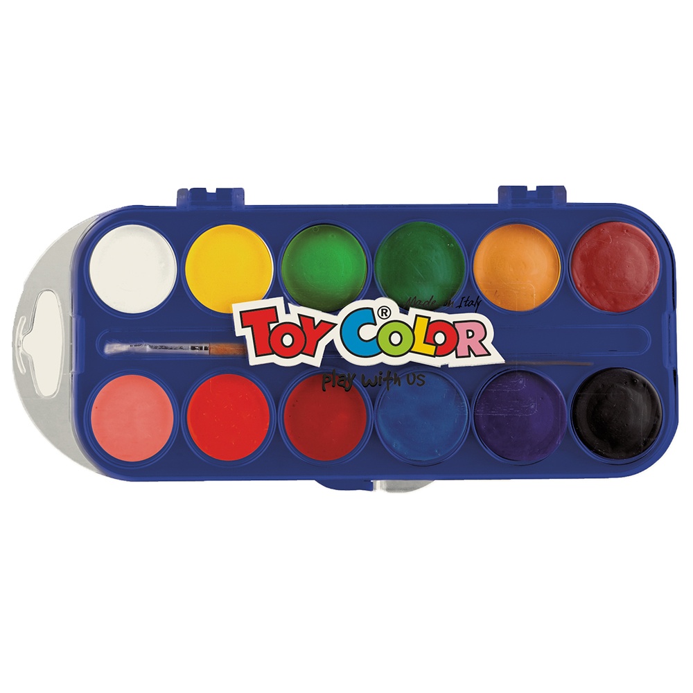 Toy Color - Watercolour Pallet & Paint Brush - Titanium & Gluten-Free - 12 Colours - Image 2