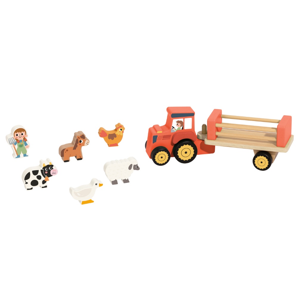 TookyToy - Pretend Play Wooden Farm Animal Tractor Toy Set - 8 Pieces - Image 4