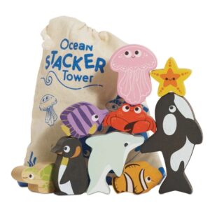 Le Toy Van - Wooden Ocean Life Stacking Animals & Bag - 10pcs