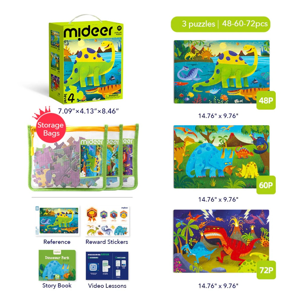 Mideer - Level Up Jigsaw Puzzle for Kids - 3-in-1 - Level 4 Dinosaur World - Image 2