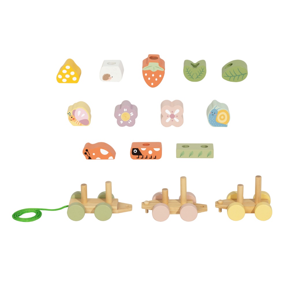TookyToy - Wooden Ladybug Pull-Along & Stacking Train Toy Set - 15 Pieces - Image 5