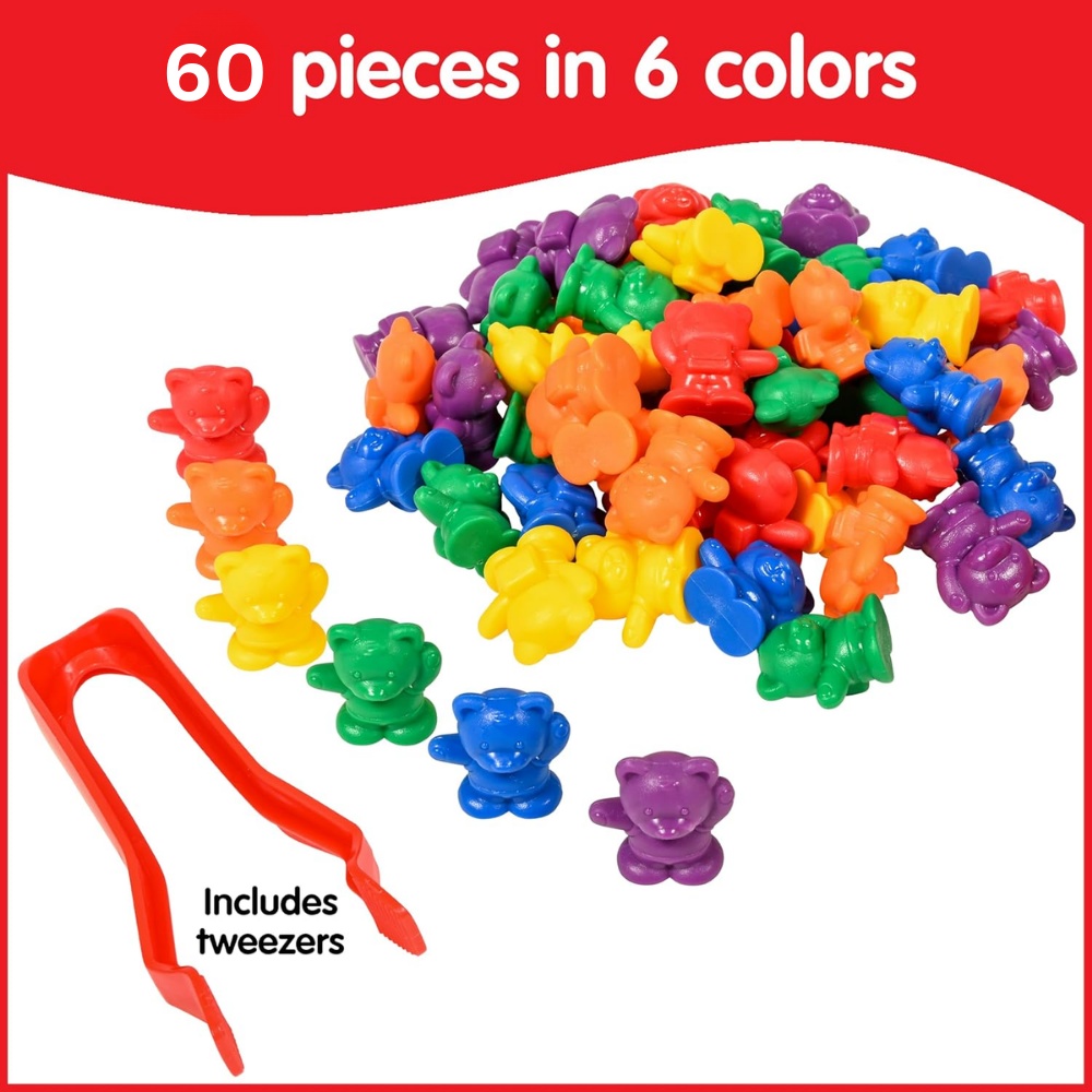 EDX Education - Bear Counters & Tweezer in Jar - 60pc Math Manipulative - Image 2