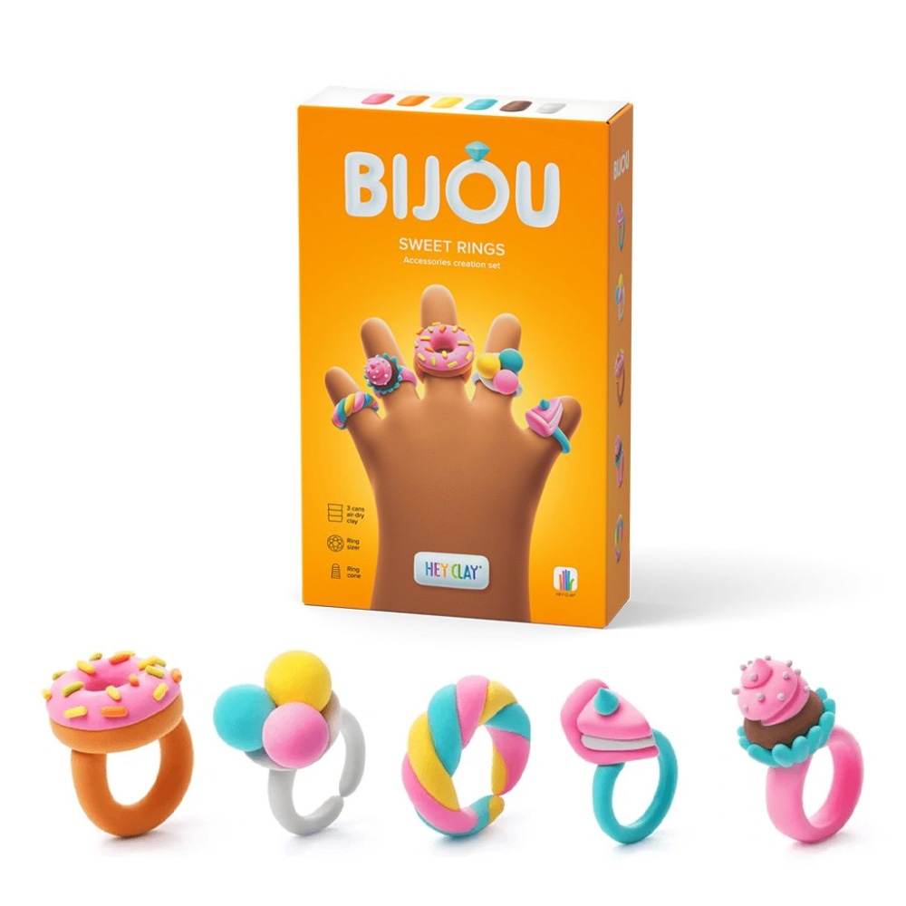 Hey Clay - Modelling Air-Dry Clay with Fun Interactive App - Sweet Rings, series Bijou, 3 cans - Image 5