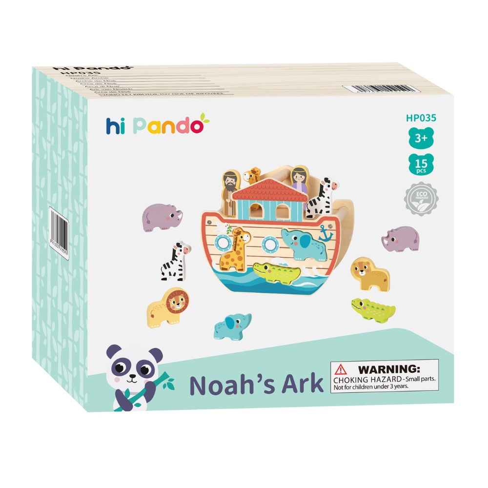 hi Pando - Wooden Noah's Ark Playset with Animal Figures - 15pcs - Image 5