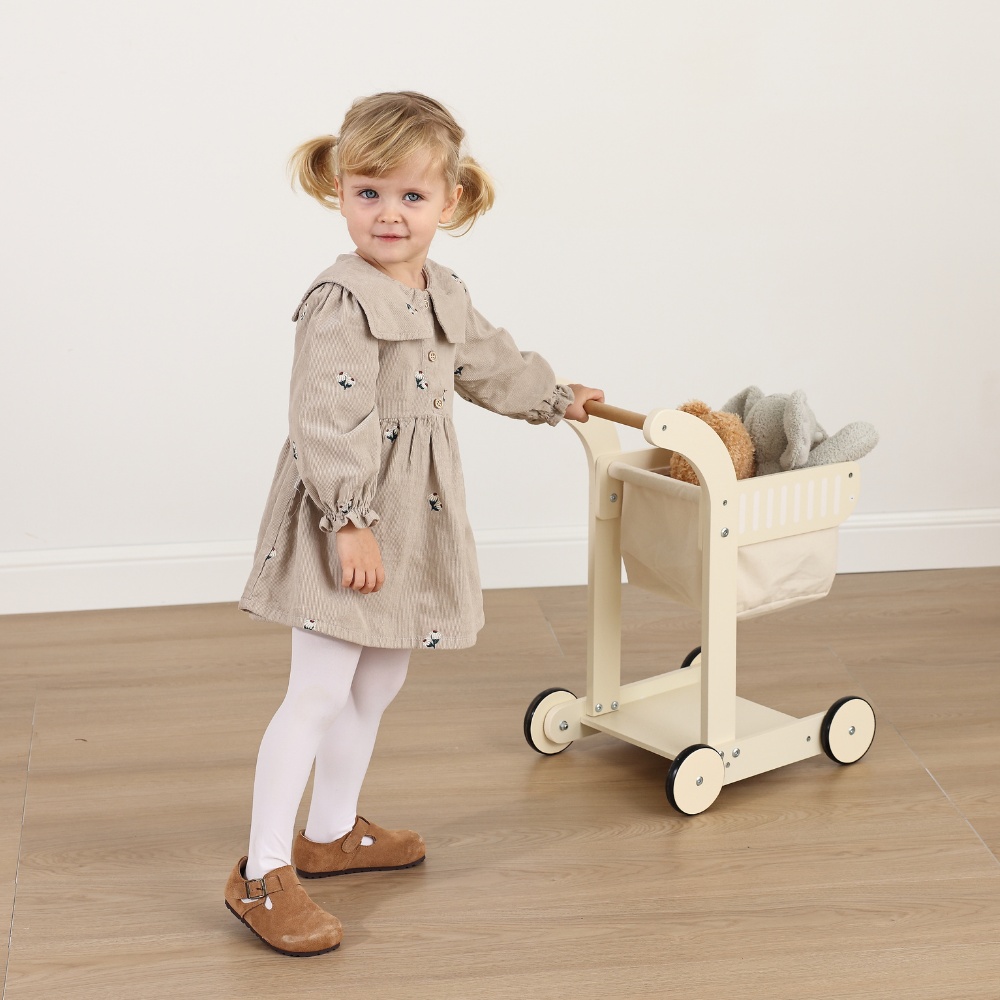 TookyToy - Pretend Play Wooden Baby Walker & Shopping Cart Toy Set - Image 3
