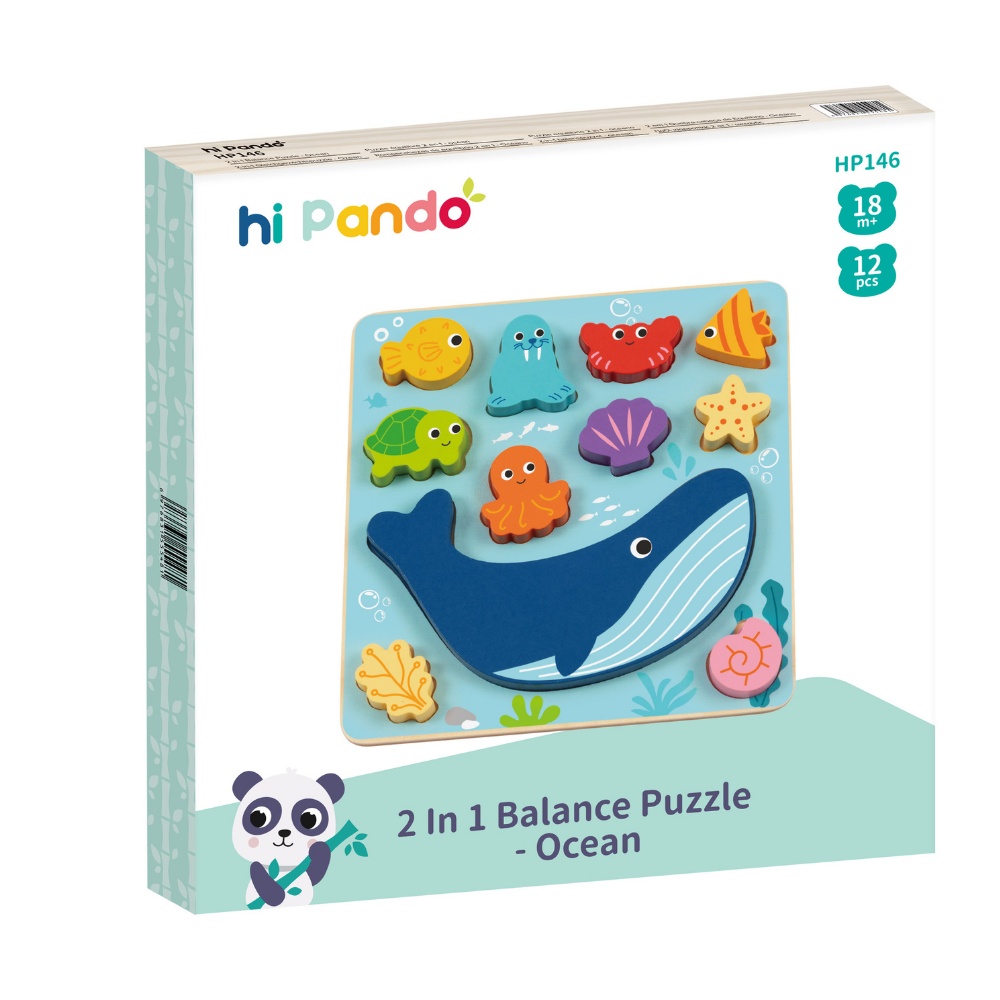 hi Pando - 2-in-1 Wooden Balancing Game and Puzzle: Ocean 12 Pieces - Image 6