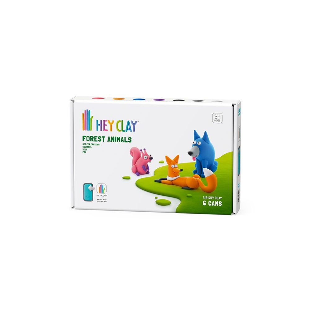 Hey Clay - Modelling Air-Dry Clay with Fun Interactive App - Wolf, Fox, Squirrel, Series Forest Animals, 6 cans - Image 7