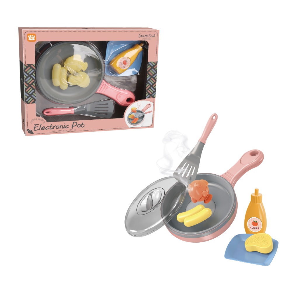 Pretend & Play Frying Pan Set with Lights, Sound & Colour Changing Food - Pink - Image 3