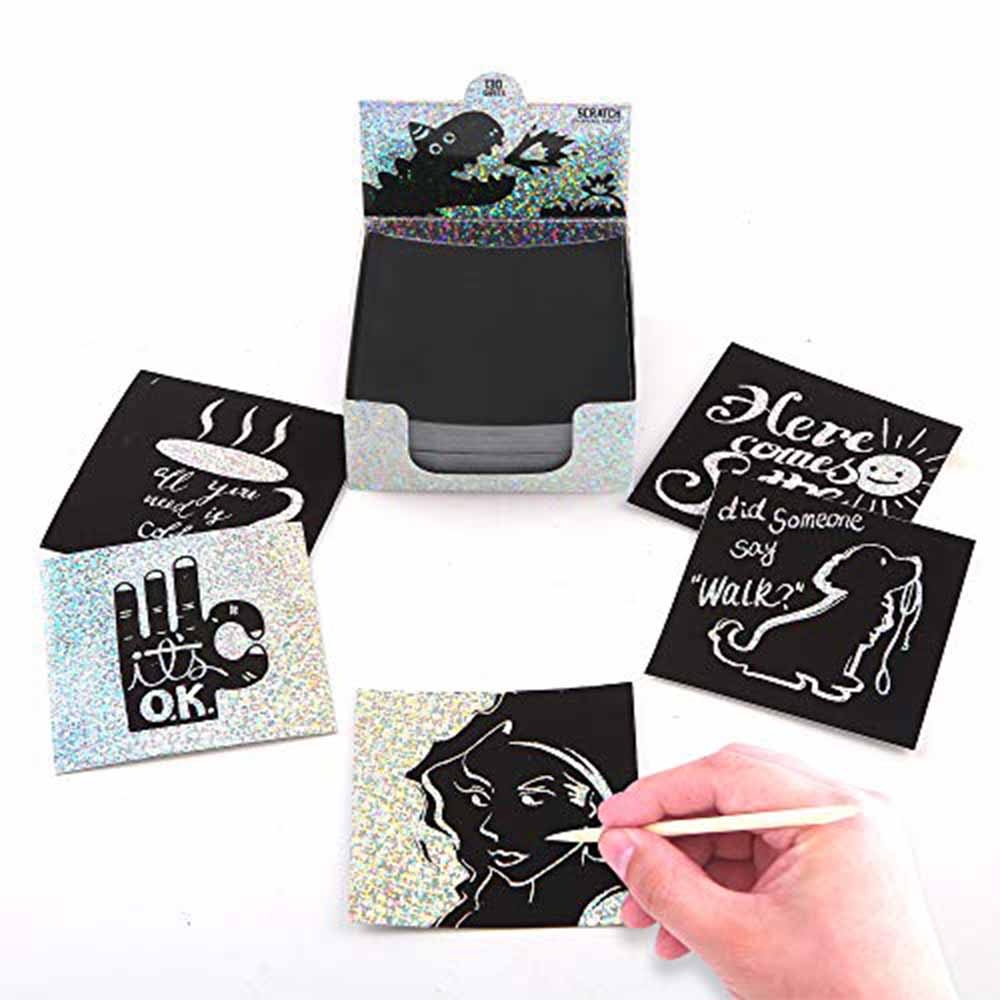 Jar Meló - Scratch Art Paper Notes Set - Silver Hologram Glitter - Image 2
