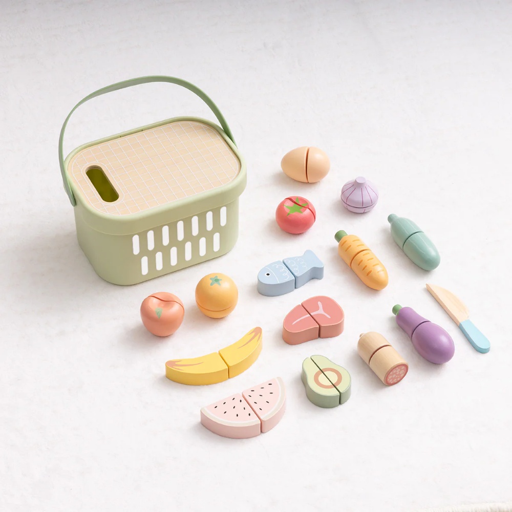 TookyToy - Wooden Cutting Food Play Set in Portable Storage Box - 31 Pieces - Image 5